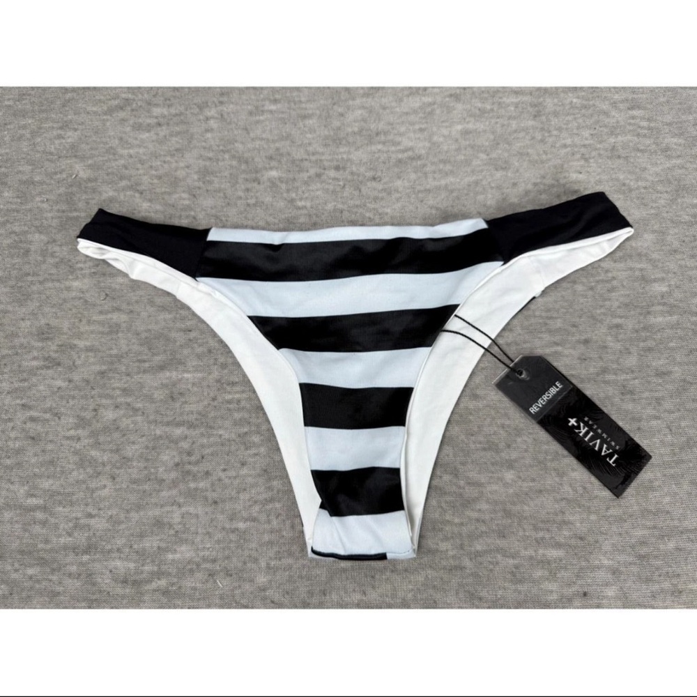 Tavik Reversible Bikini Bottom Women's XS‎ Black White Striped Stretch Swimwear